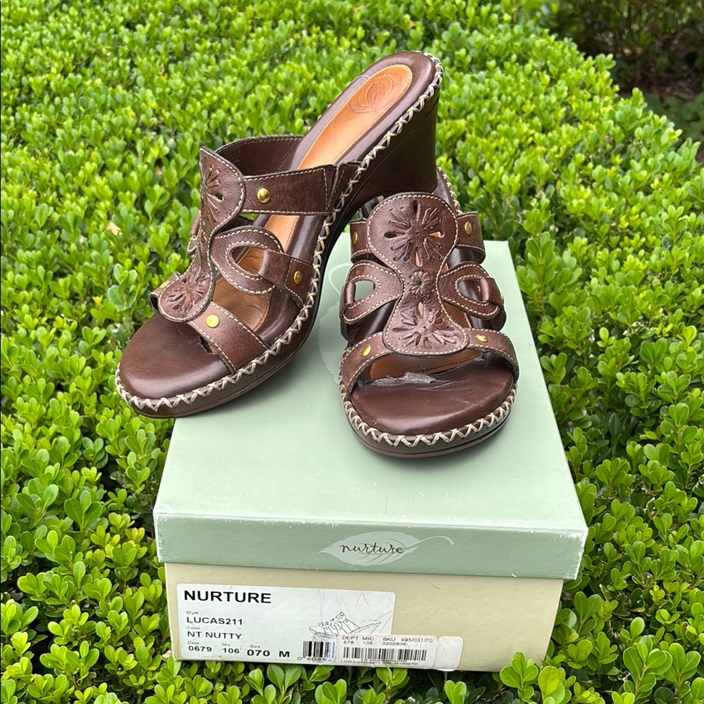 Nurture Lucas 211 NT NUTTY Brown Leather Mules Classic Design 7 M